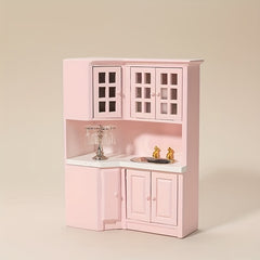 1:12 Scale Pink Dollhouse Kitchen Set with Cabinets, Sink, and Countertop Combo