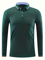Phoenix Print Men's Lapel Polo Shirt Casual Button Up Long Sleeve Top
