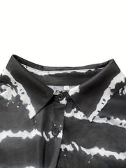  Stripe Print Button Up Shirt Dress