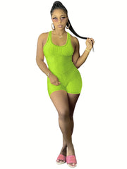 Solid Slim Cross Backless Romper Jumpsuit Casual Sleeveless Romper Jumpsuit