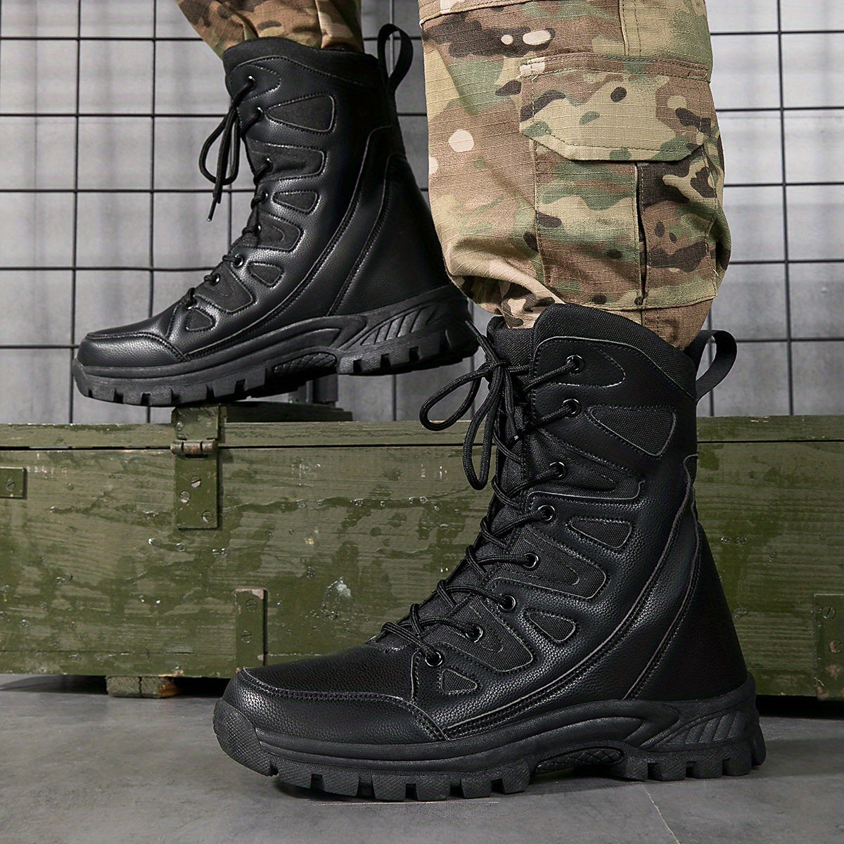 Men's High Top Tactical Work Boots Non Slip Durable Outdoor Hiking Boots