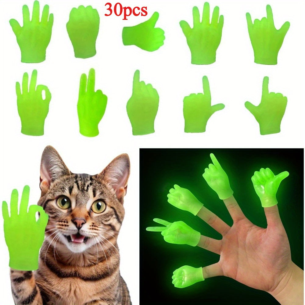 30pcs Glow in the Dark Green Mini Hands Rubber Finger Puppets