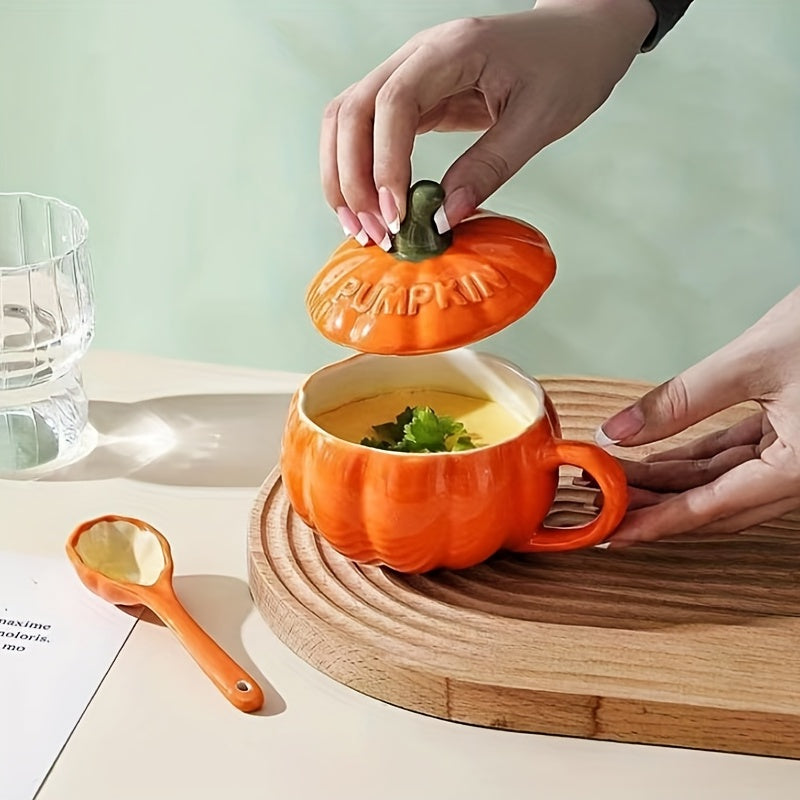 Halloween Pumpkin Ceramic Cup with Lid & Spoon for Home