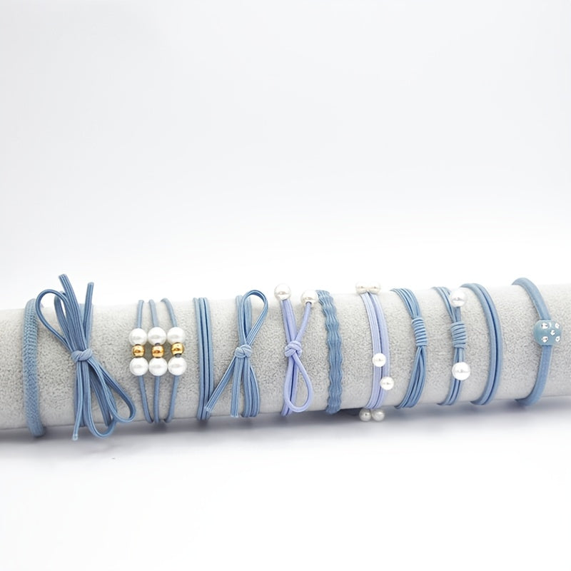 12pcs Hair Tie Set Bow Knotted Hair Rope Pearl Elastic Ponytail Holder