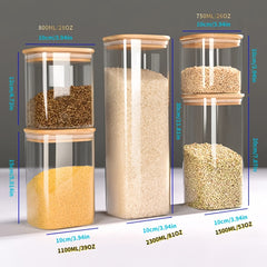 5pcs Glass Candy Jars with Bamboo Lids Airtight Containers for Spices Nuts Cooki