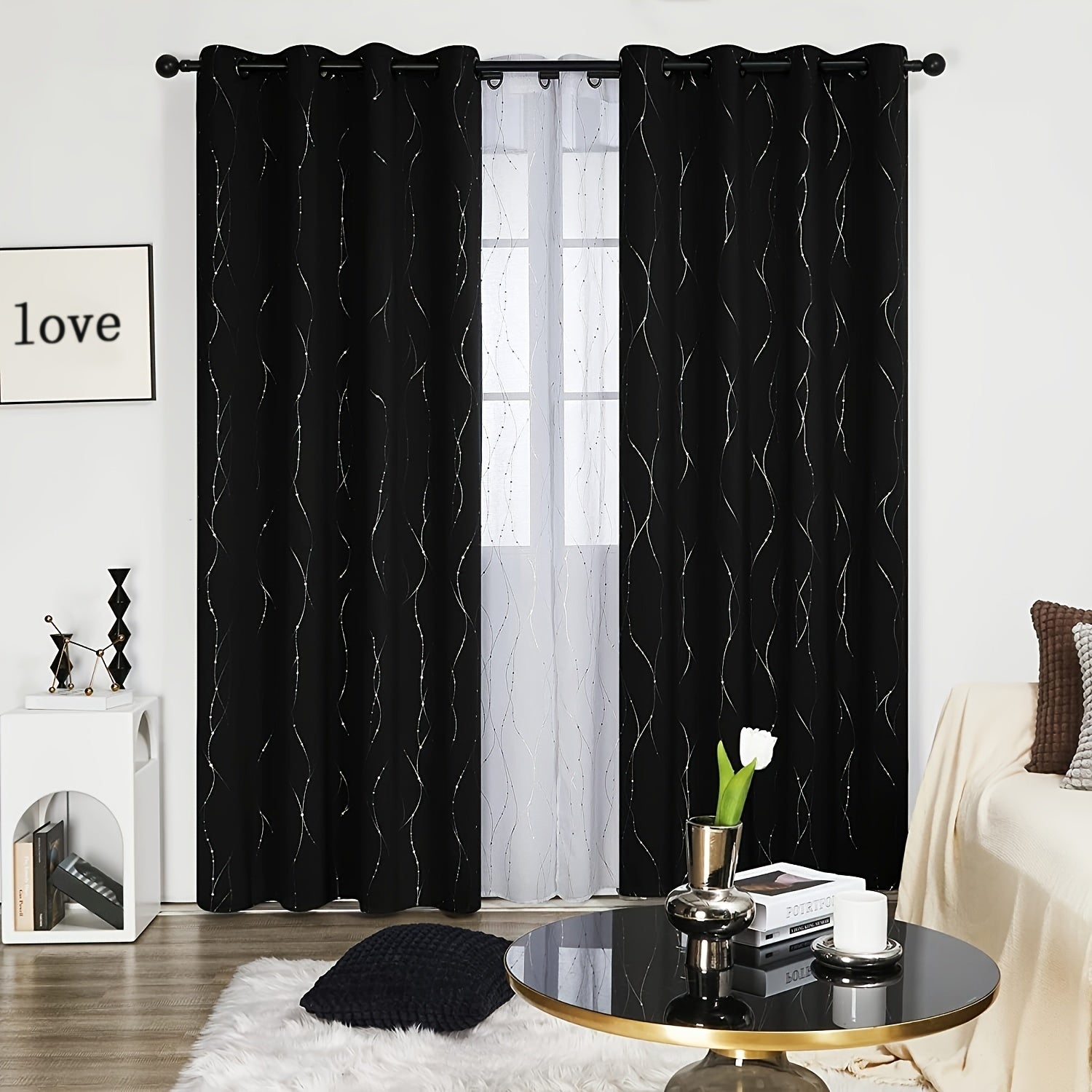 Silver Wave Line Blackout Curtain Home Decor