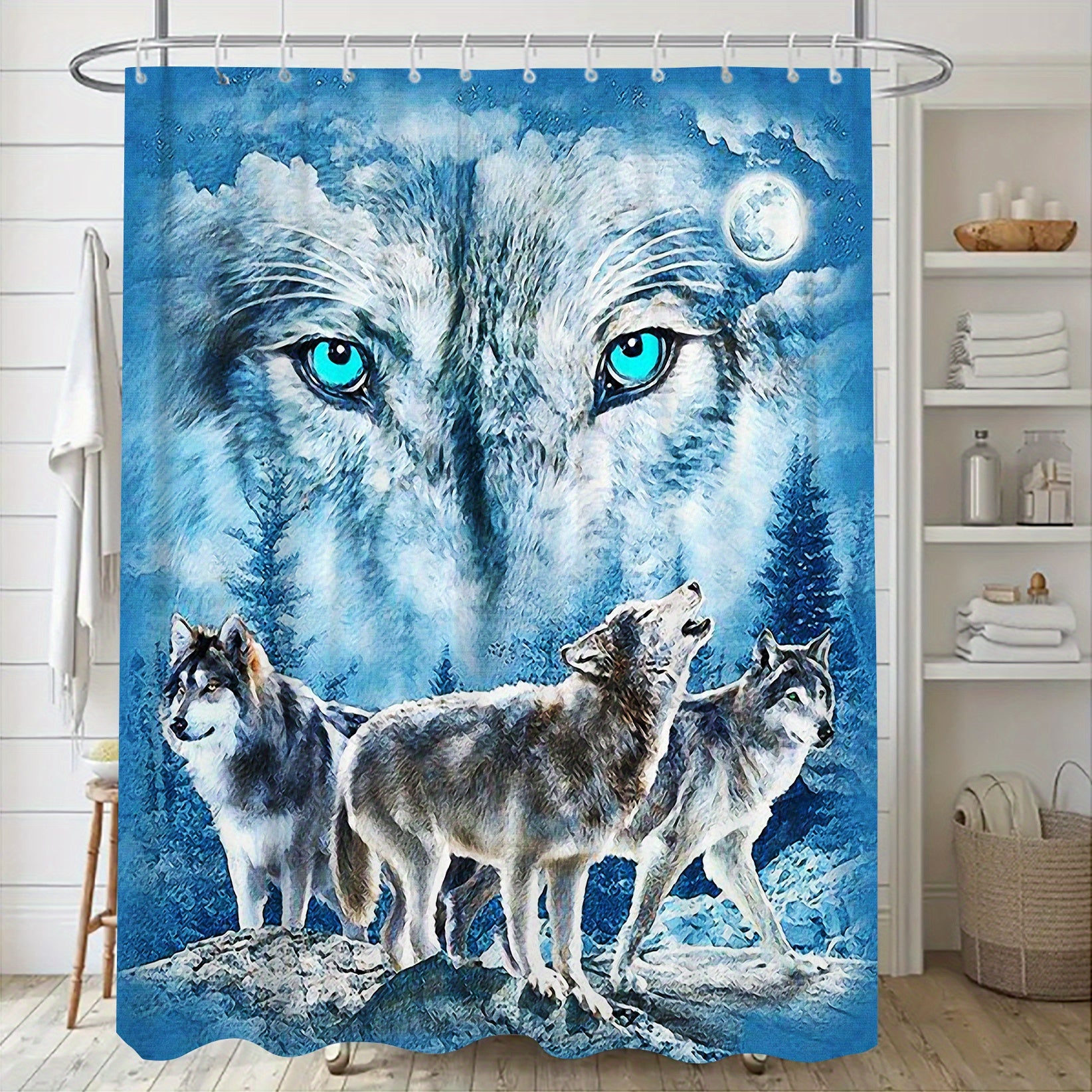 3 4pcs Three Wolfs Bathroom Shower Curtain Waterproof with Hooks