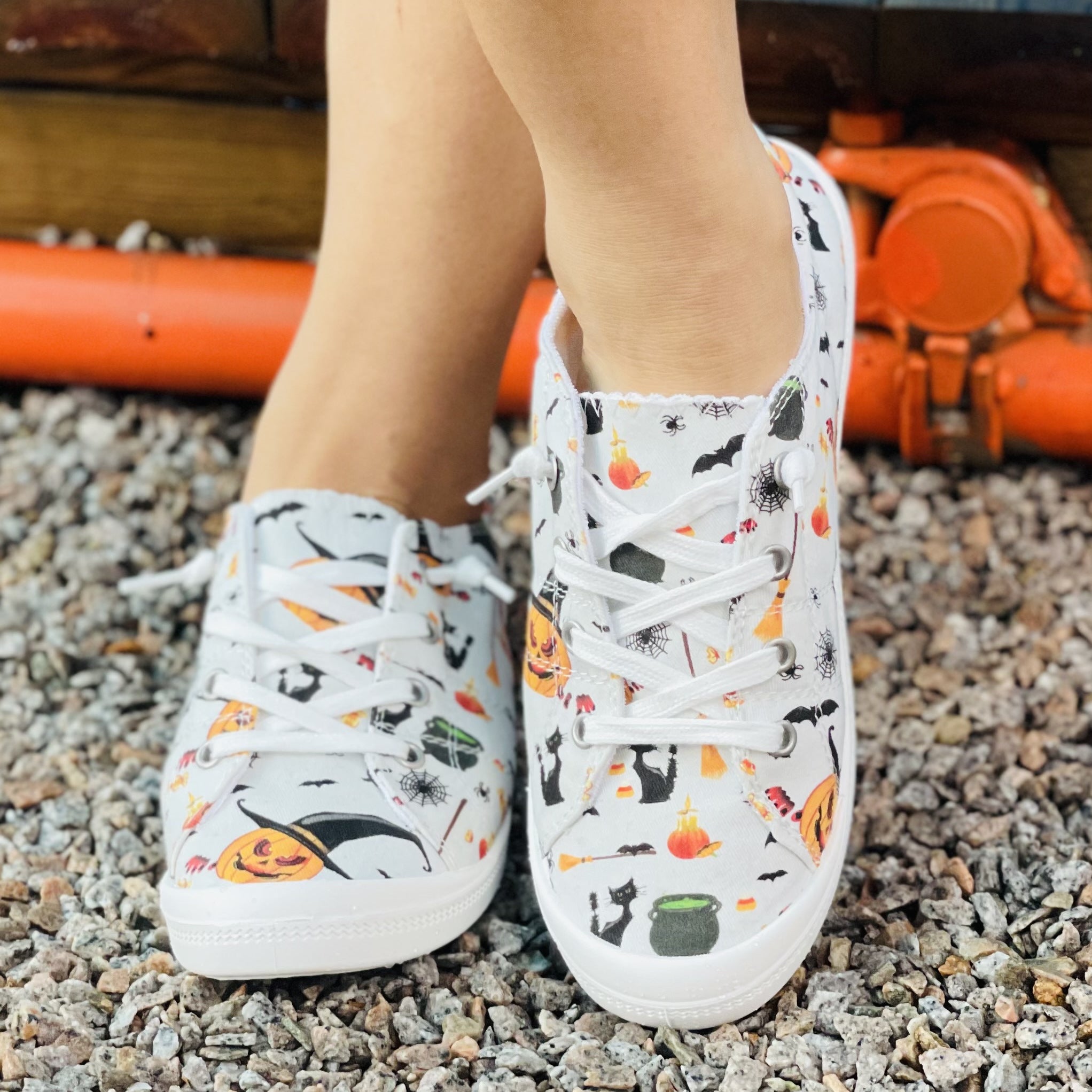 Women's Pumpkin Printed Lace-Up Low Round Toe Casual Shoes