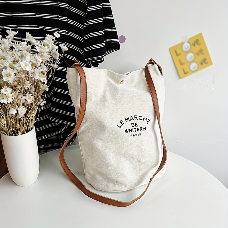 Casual Canvas Bucket Bag Large Capacity Shoulder Bag