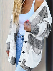  Colorblock Button Up Cardigan with Pockets