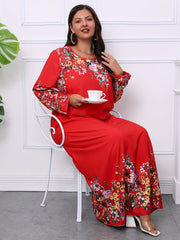  Floral Print Long Sleeve Maxi Dress