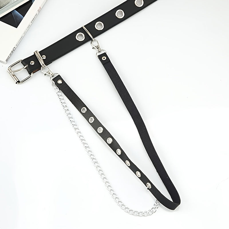 Women Chain Strap Belt Gothic Adjustable Pu Leather Belt Women Punk