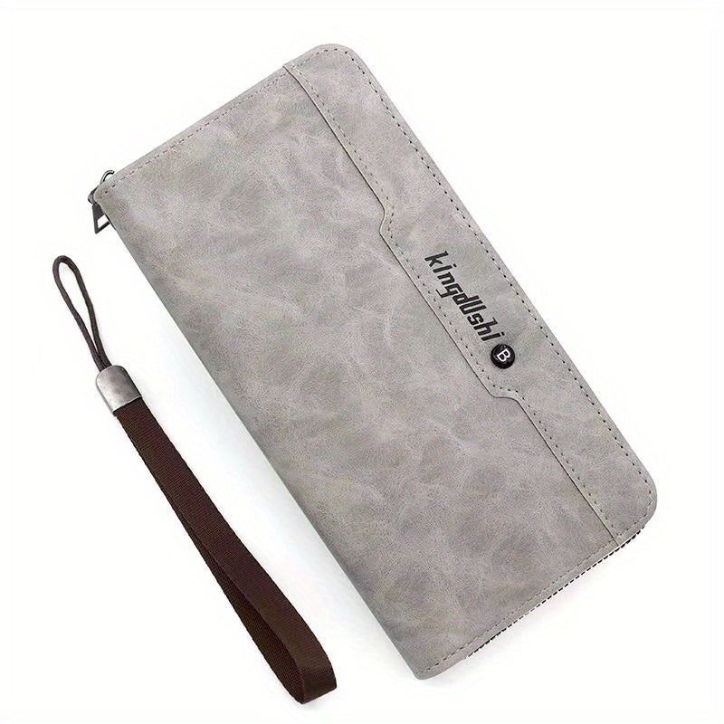 Men's Leather Zipper Business Clutch Bag Large Capacity Purse Wallet