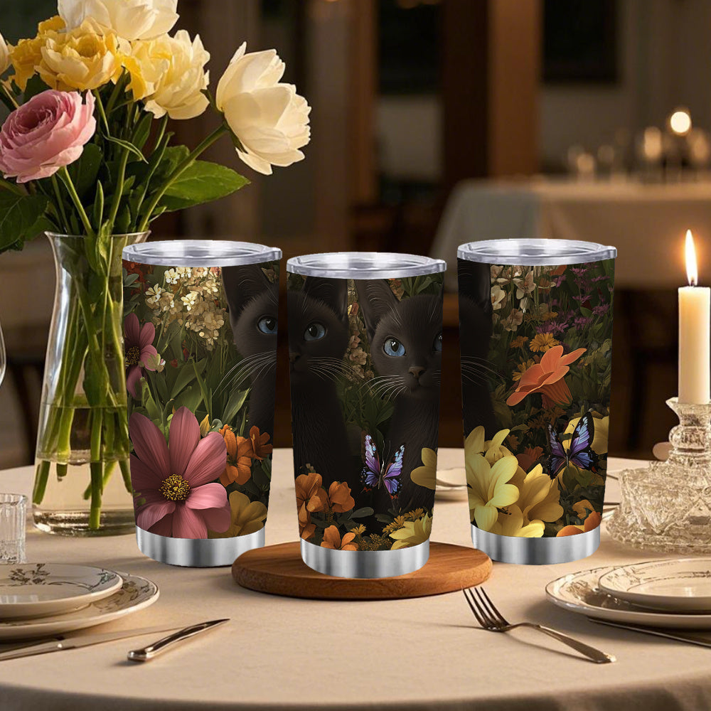 20oz Stainless Steel Tumbler Siamese Cats & Butterflies Double Wall Vacuum Insul