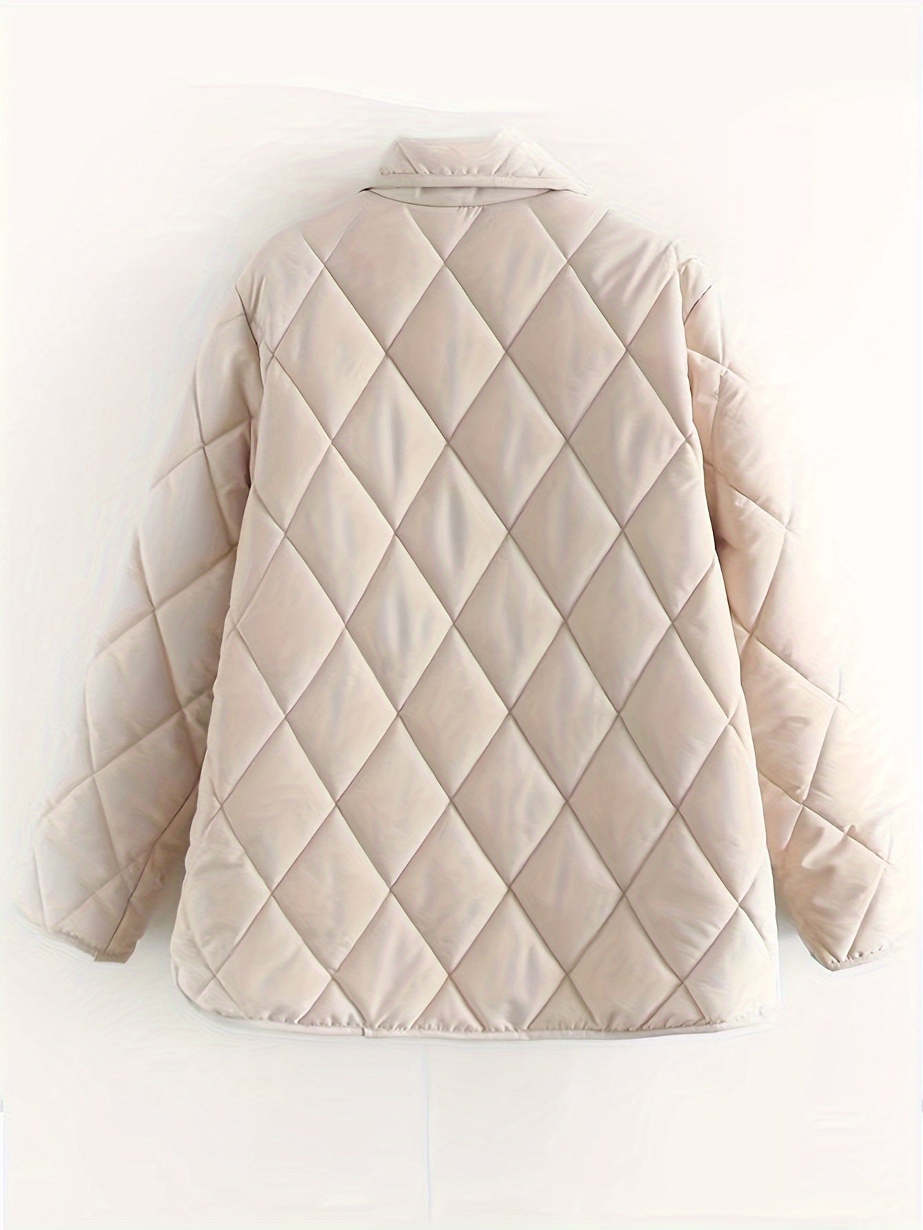 Solid Lapel Quilted Jacket Long Sleejsonves Patched Pockets Outdoor Padded Jacke