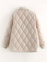 Solid Lapel Quilted Jacket Long Sleejsonves Patched Pockets Outdoor Padded Jacke