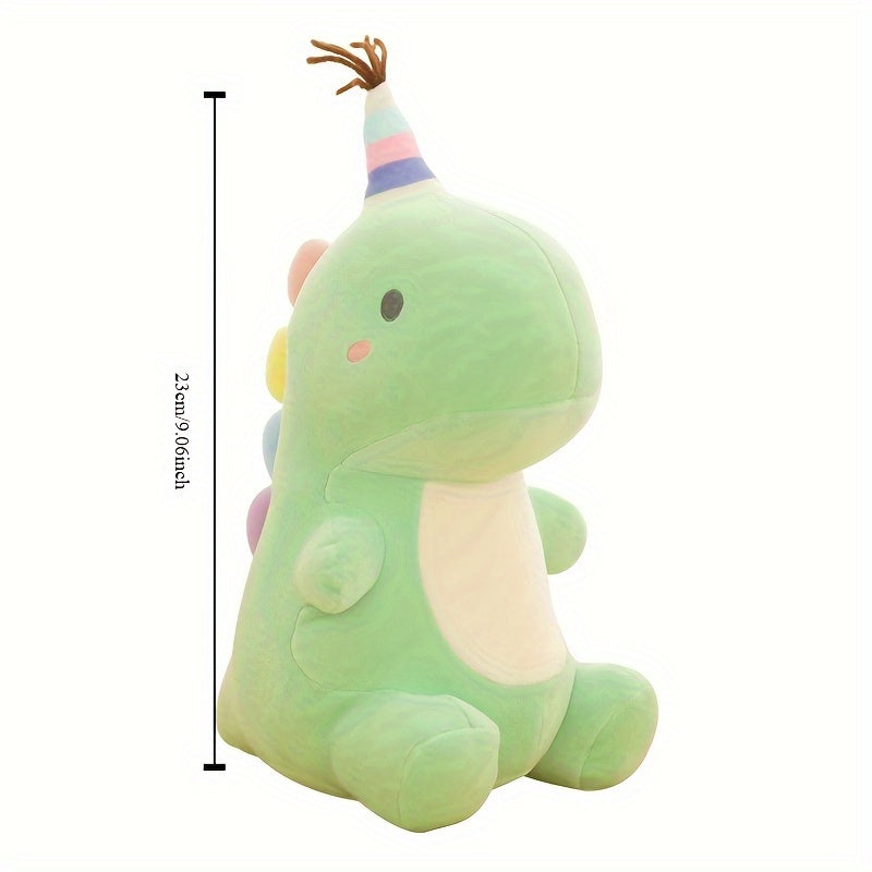 Soft Green Dinosaur Plush Toy with Pink Accents & Floral Accents