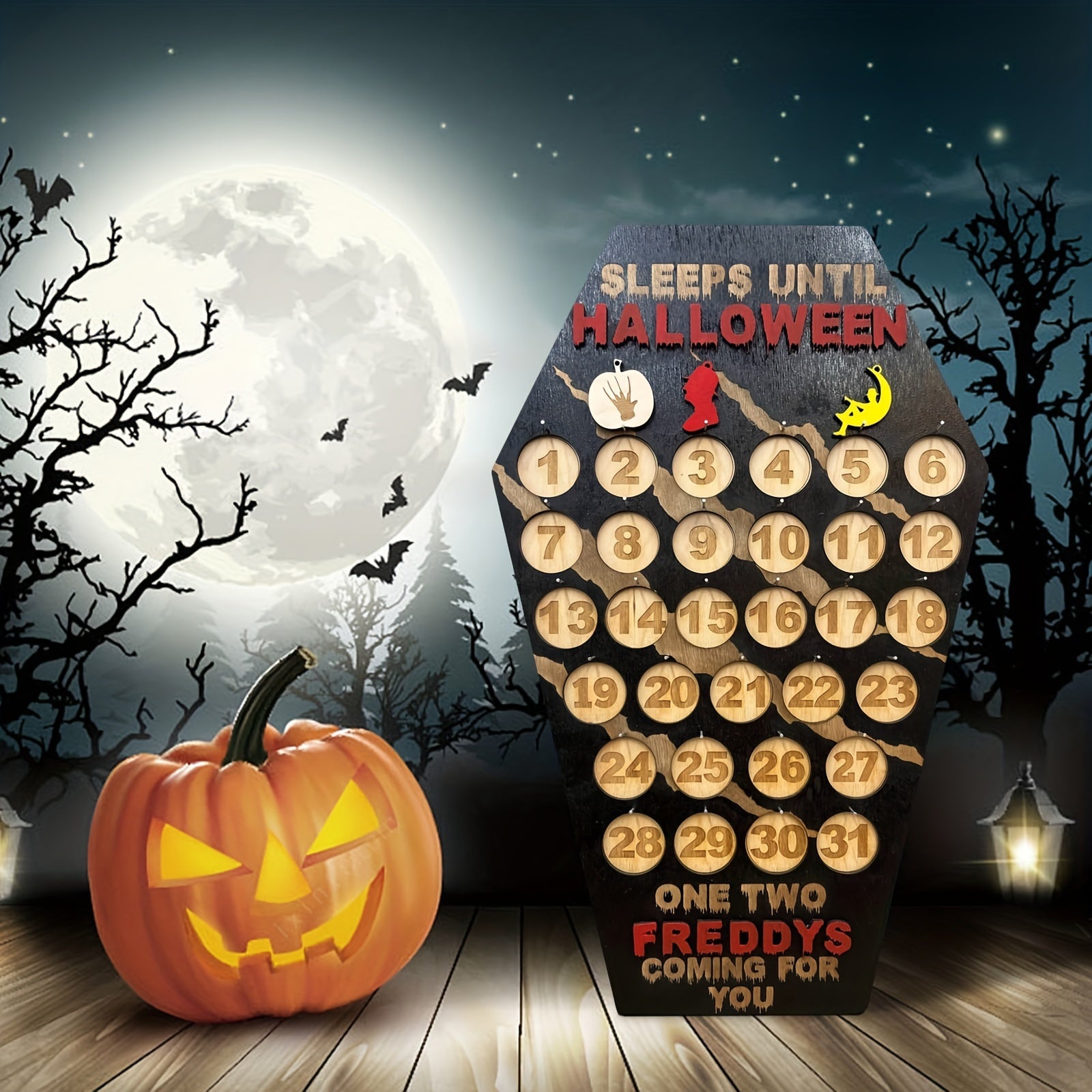 Wooden Countdown To Halloween Coffin Calendar Decoration