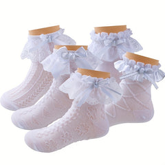 Cotton Lace Knit Crew Socks - 2 Pairs