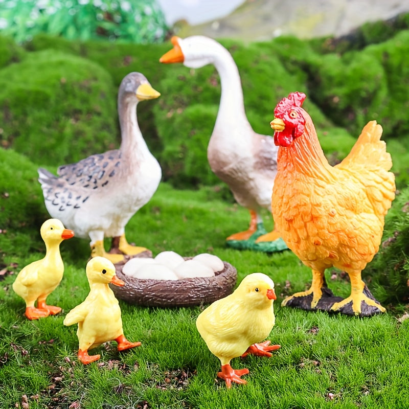 Farm Life Poultry Figurines Set - Chickens Ducks Geese Decor