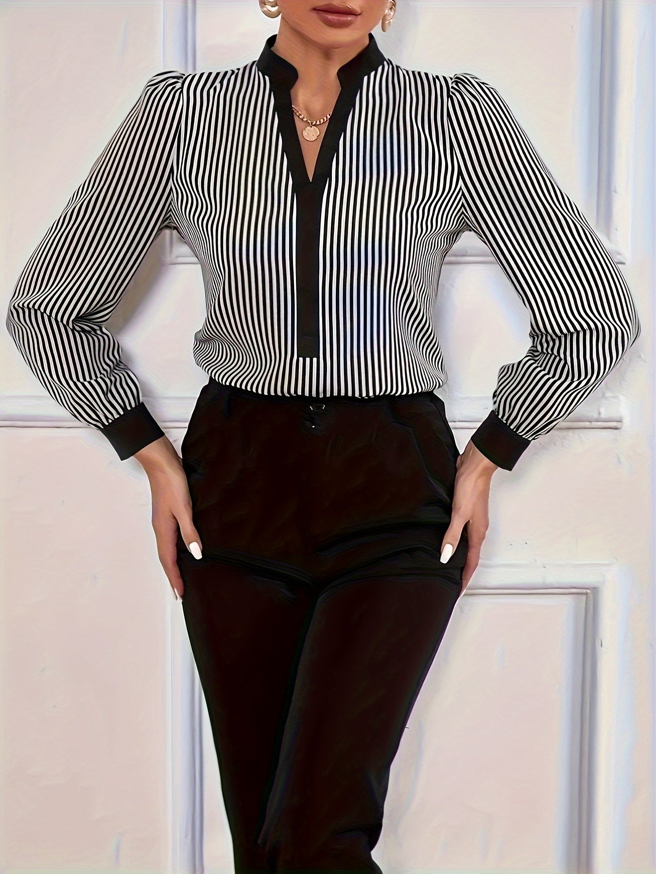  Colorblock Stripe Print Long Sleeve Shirt Top
