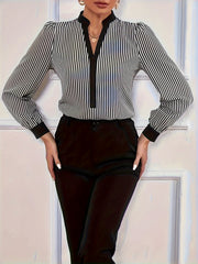  Colorblock Stripe Print Long Sleeve Shirt Top
