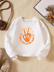 Halloween Funny Skeleton Hand Print Boys Sweatshirt Long Sleeve Crew Neck Tops