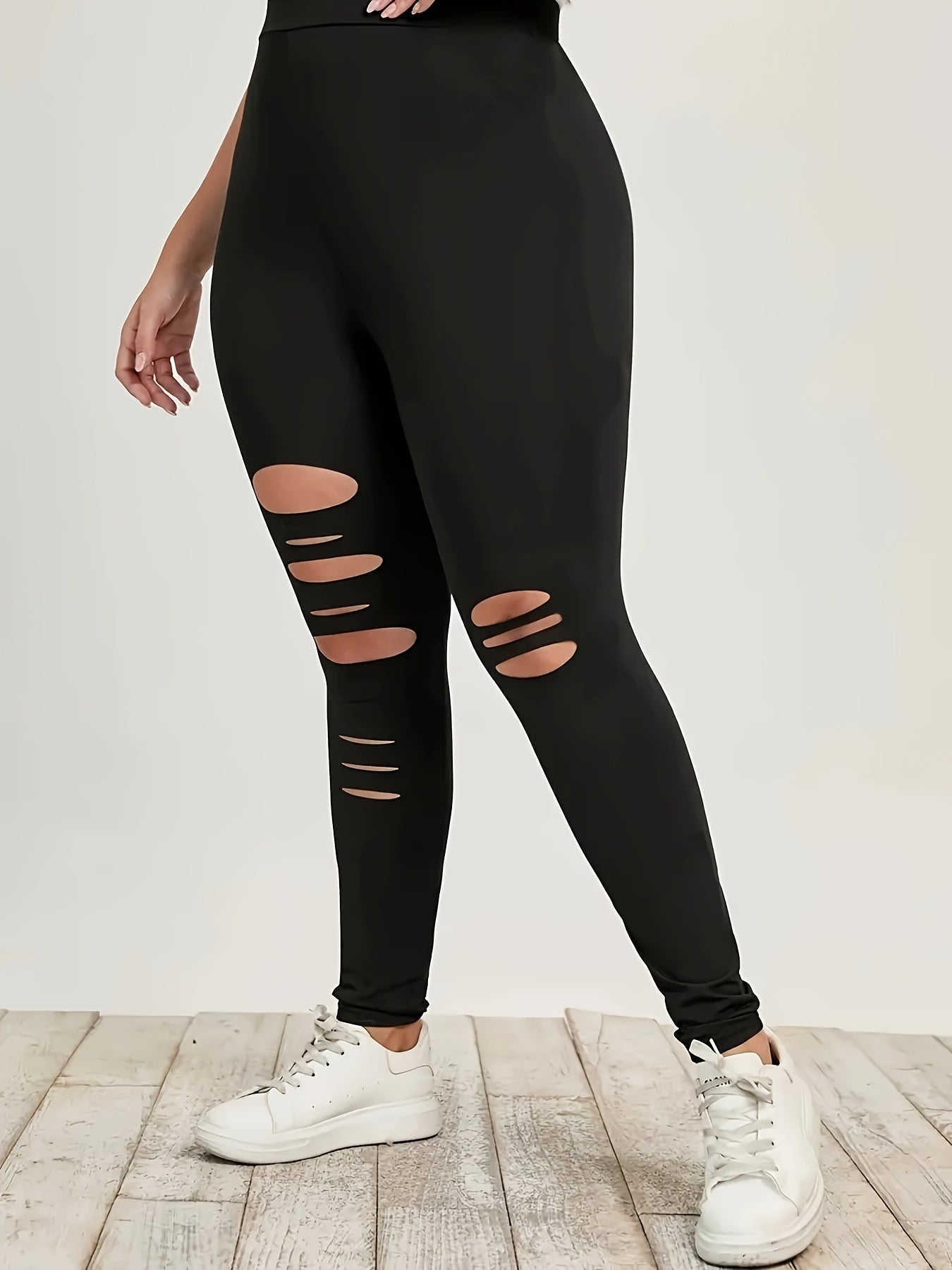  Solid Ripped High Rise Leggings