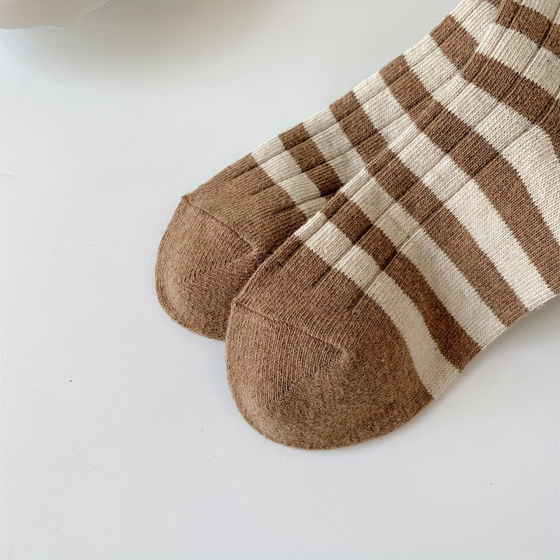 5 Pairs Striped Crew Socks Comfy & Breathable Women's Stockings
