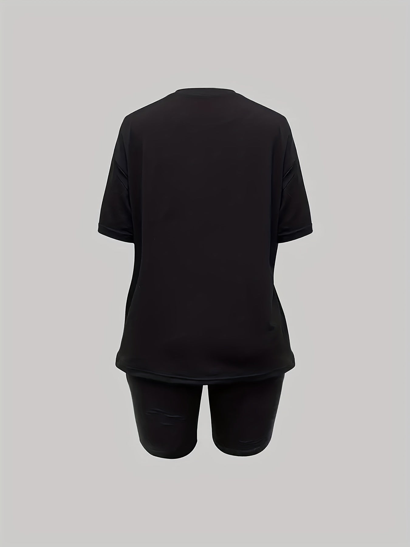 Letter Print Matching Two piece Set Casual Short Sleeve T shirt & Biker Shorts