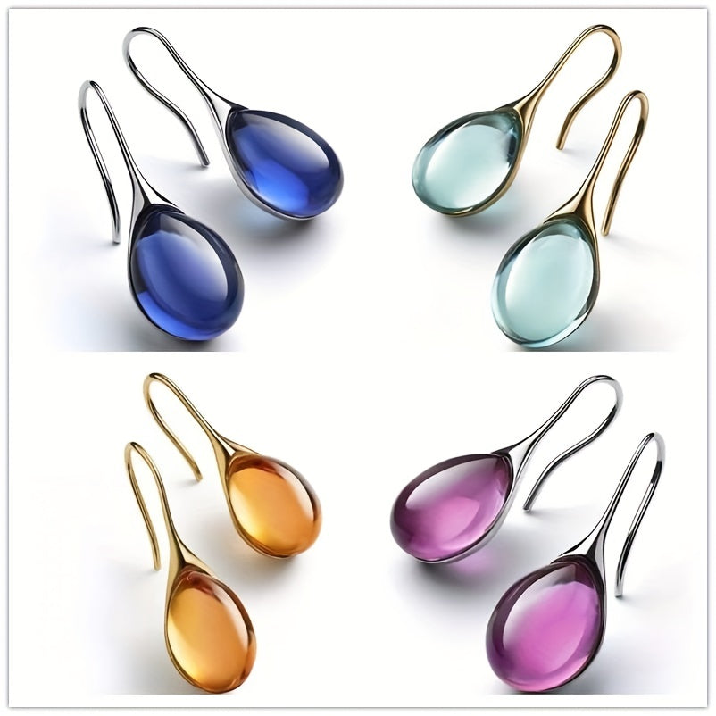 Men's Drop Shape Inlaid Opal Earrings - Four Colors Gemstone Earrings