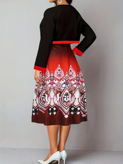  Paisley Print A-line Dress & Coat Outfit Set