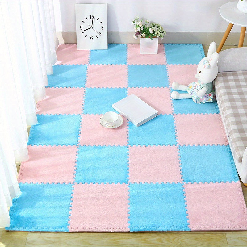 6pcs Interlocking Shaggy Soft Foam Mat Anti-slip Area Rugs