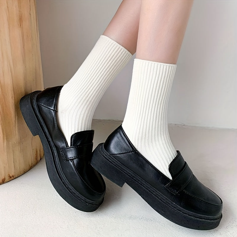 6 Pairs Comfortable Mid Tube Women's Socks Breathable Solid Stockings