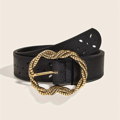 Irregular Hollow Buckle Wide Belt Geometric PU Waistband for Party Prom