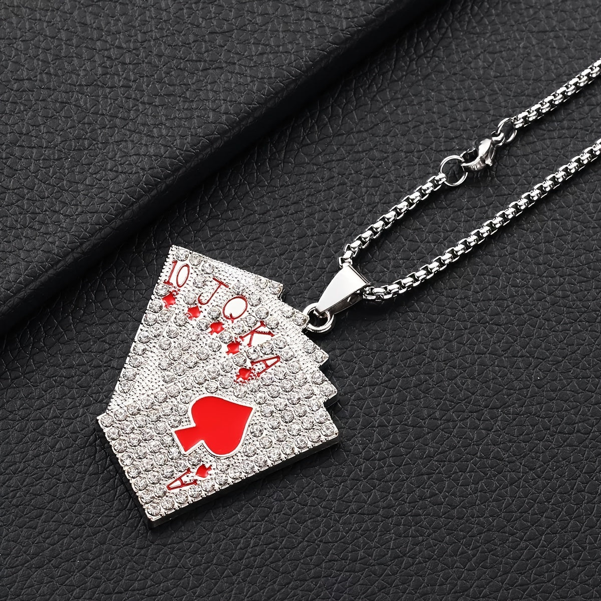 Hip Hop Poker Card Tag Necklace Zircon Inlaid Jewelry