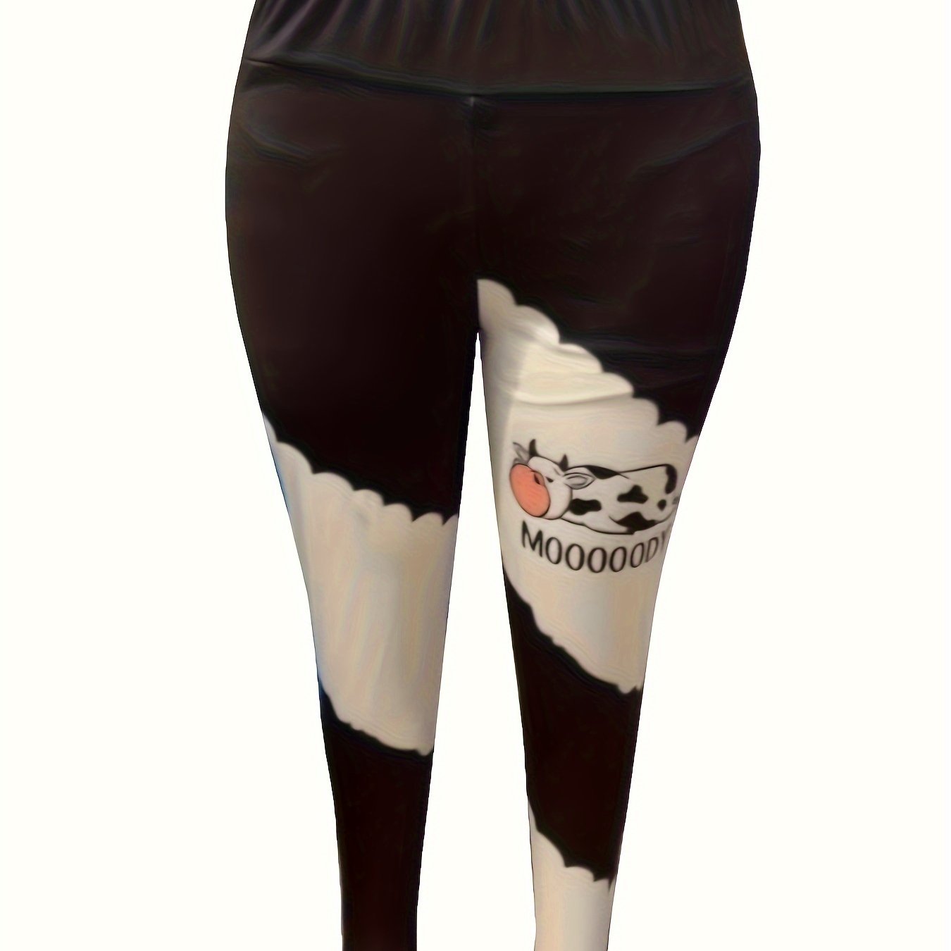  Coloeblock Cow Print Leggings Medium Stretch Slim Fit