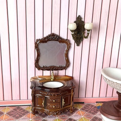 Mini Bathroom Cabinet Home Toy Set with Wash Basin and Accessories