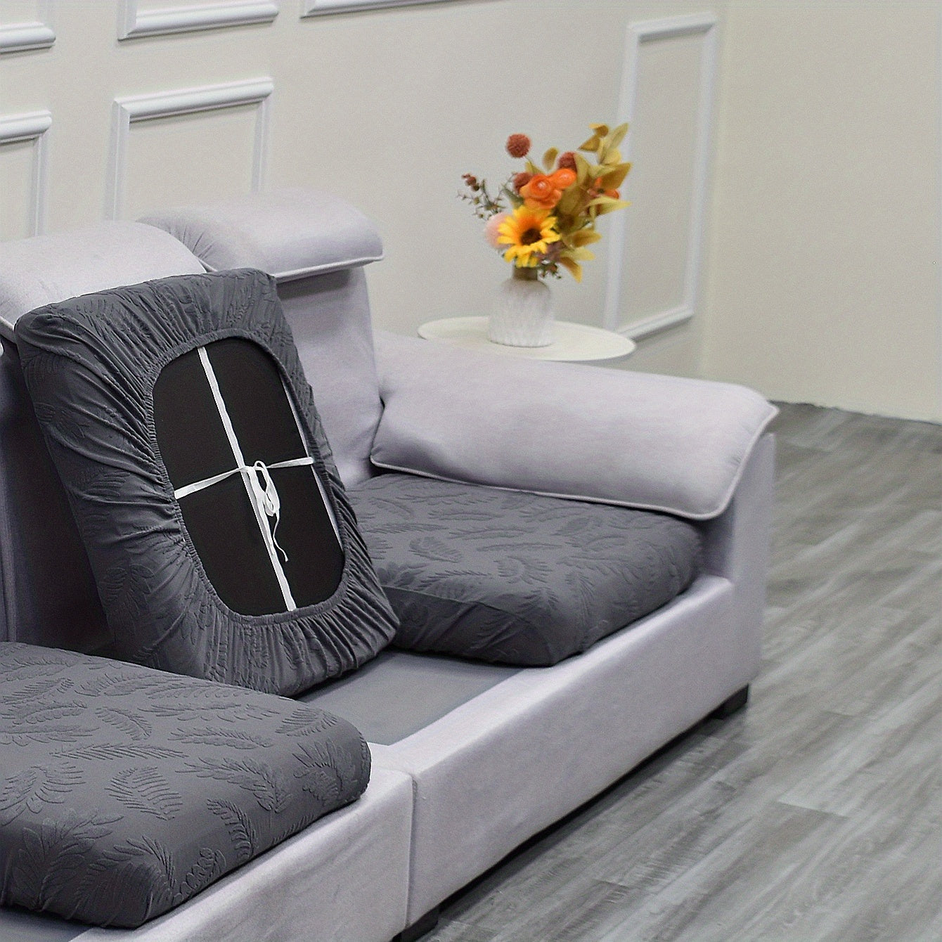 Waterproof Jacquard Leaf Pattern Sofa Slipcover with Cushion Cover