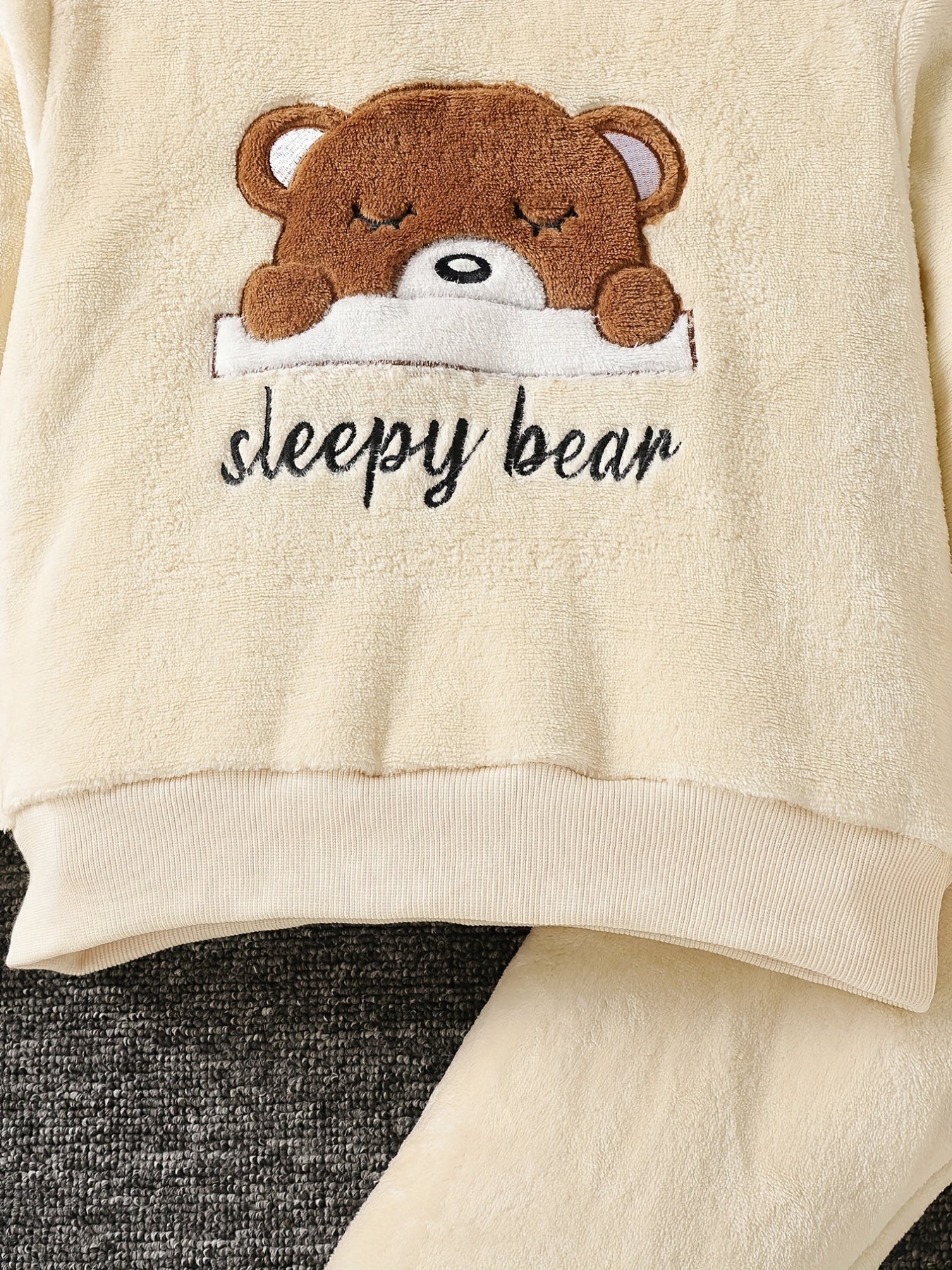 Kids 2pcs SLEEPY BEAR Flannel Pajamas Fleece Set