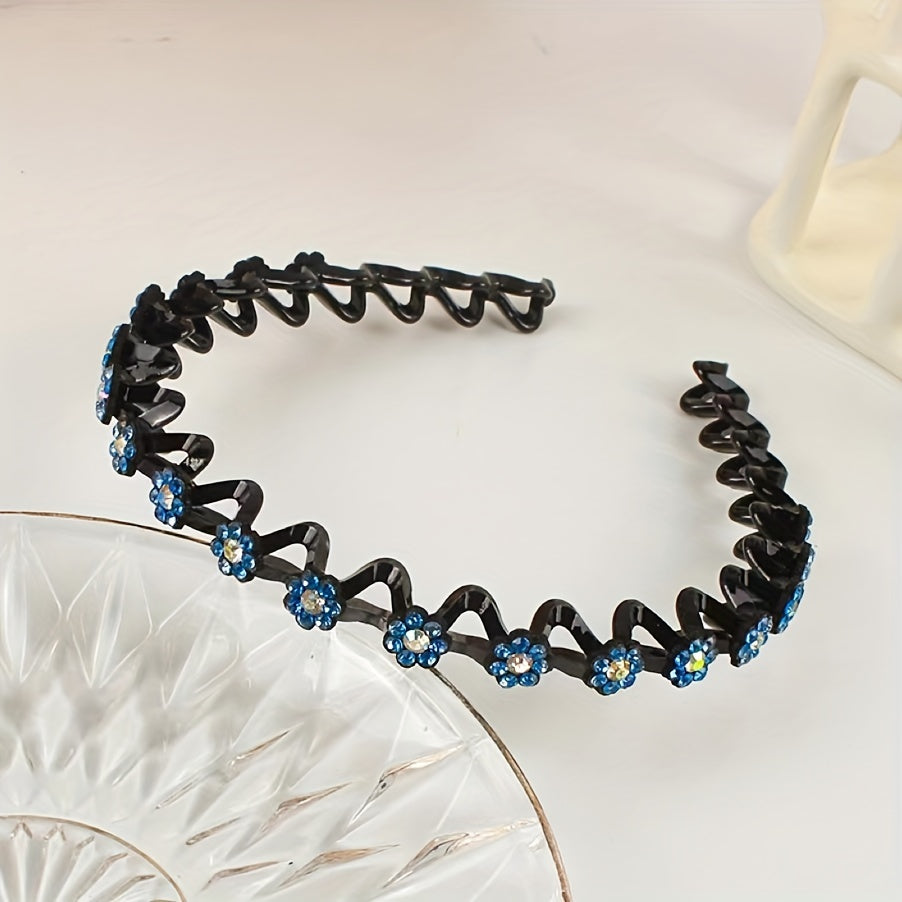 Rhinestone Headband Wavy Hair Band Nonslip Headdress Women Girls Hair Accessorie