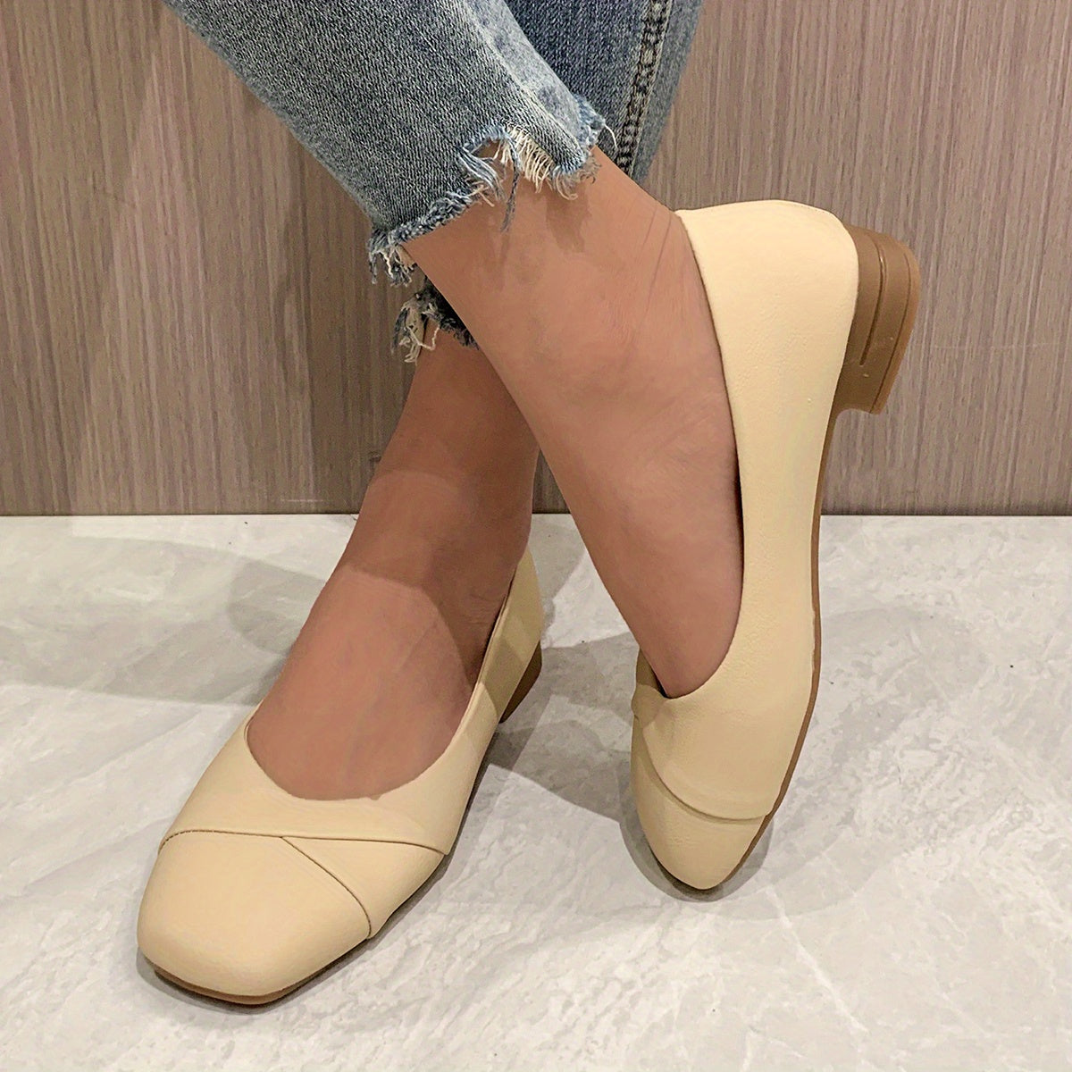 Women's Square Toe Low Heels Slip On Chunky Heels Work Shoes
