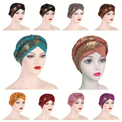 Sequin Decor Braid Turban Cap Boho Head Wrap Lightweight Beanie Women Hats