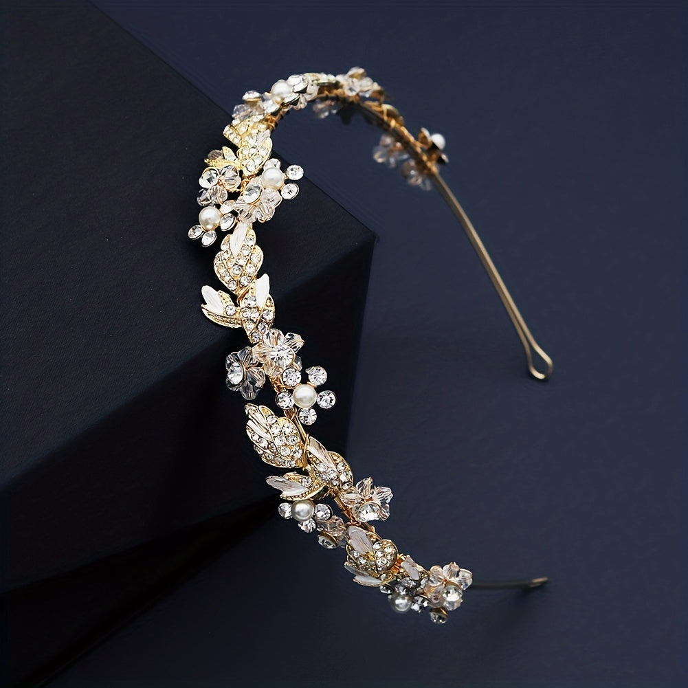 Rhinestone Faux Pearl Headband Alloy Head Hoop Queen Hair Band