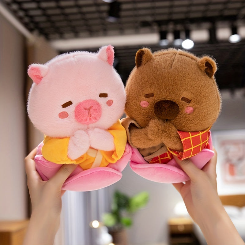 Kabala Plush Toy Stuffed Popcorn Brown Fluffy Fur Red Bucket Kids Gift