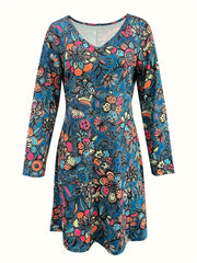  Floral Print V Neck Mini Dress