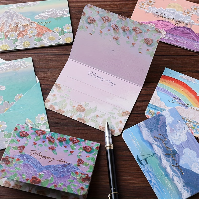 6 High Painting Greeting Cards Handwritten Blessings Blank Postcards