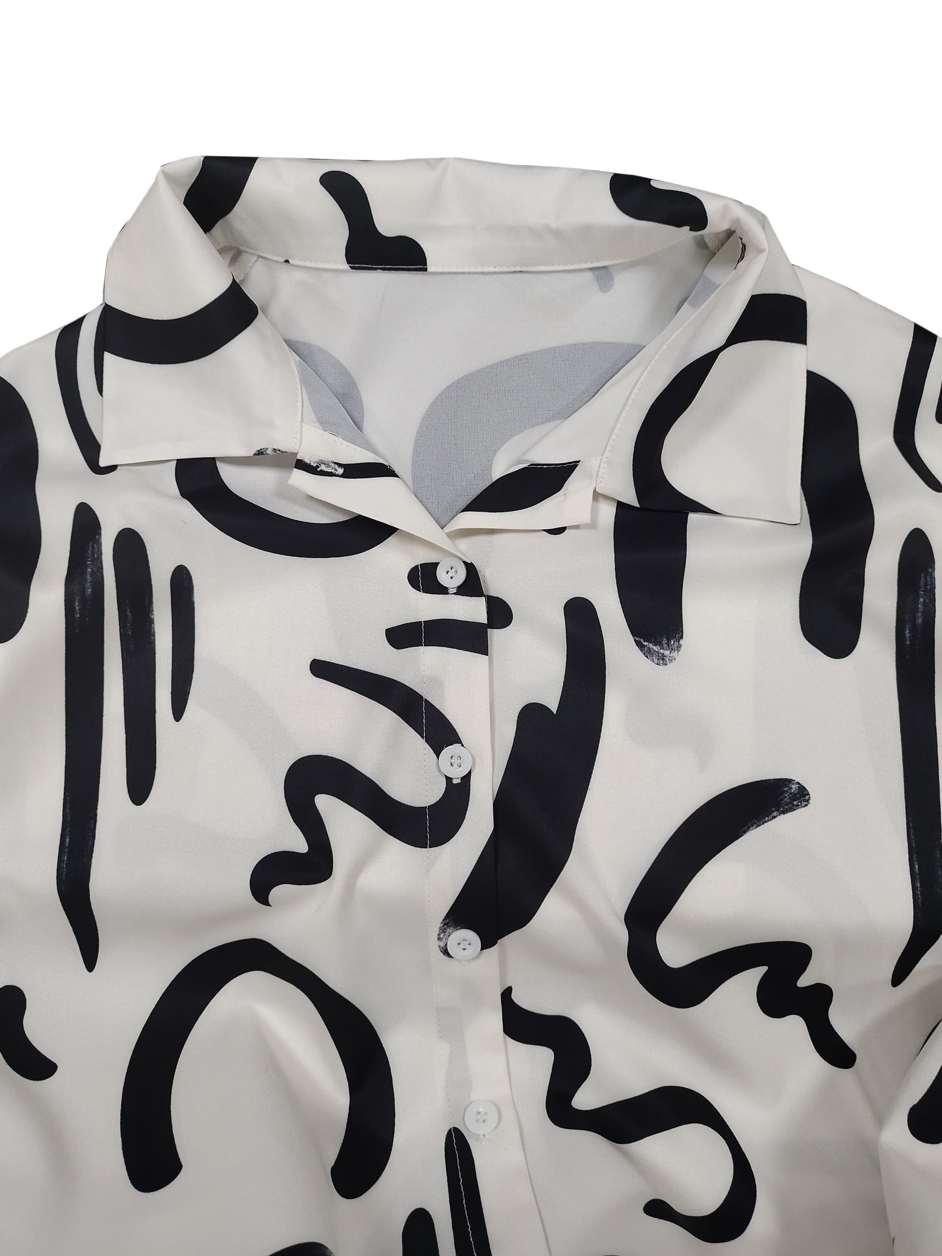  Graffiti Print Long Sleeve Shirt & Pants Set