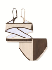 2pcs Girls Splicing Swimsuit Set Beach Vacation Gift