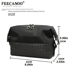 Men's Oxford Cloth Leather Woven Handbag Casual Storage Bag